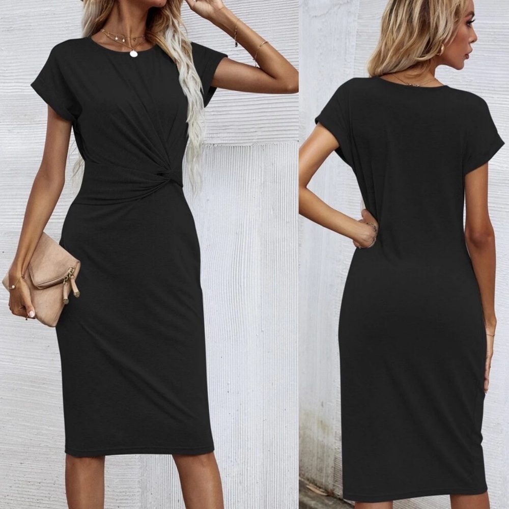 Solid Twist Front Fitted Dress